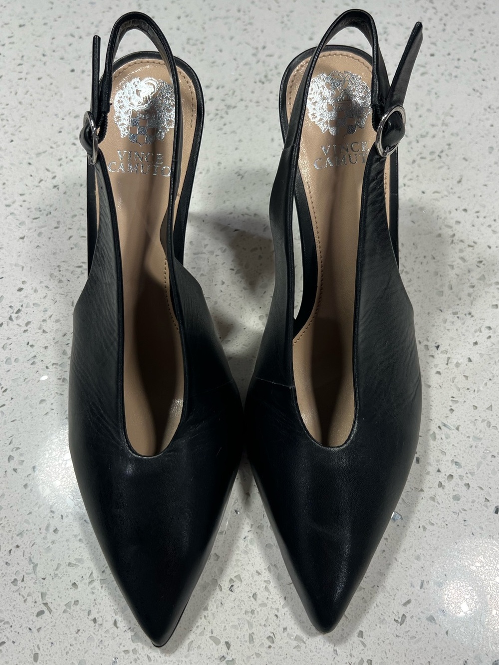 NWOB Vince Camuto Black Pointed Leather Slingback Pumps
